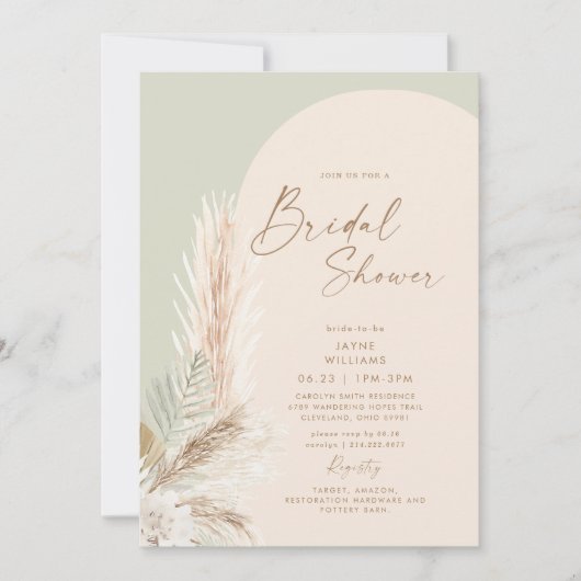 Boho Pampas Grass Gold Geometric Sage Bridal Kaart (Voorkant)
