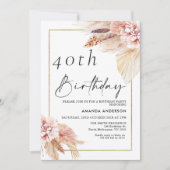 Boho Pampas Grass Gold Lijst Birthday Uitnodiging (Voorkant)