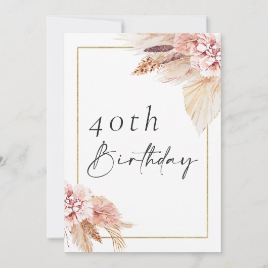 Boho Pampas Grass Gold Lijst Birthday Uitnodiging (Achterkant)