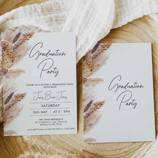 Boho Pampas Grass Graduation Party Invitation Kaart