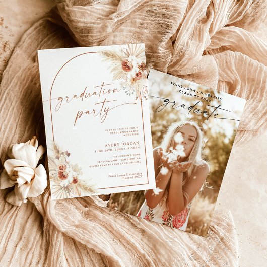 Boho Pampas Grass Graduation Party Invite Kaart