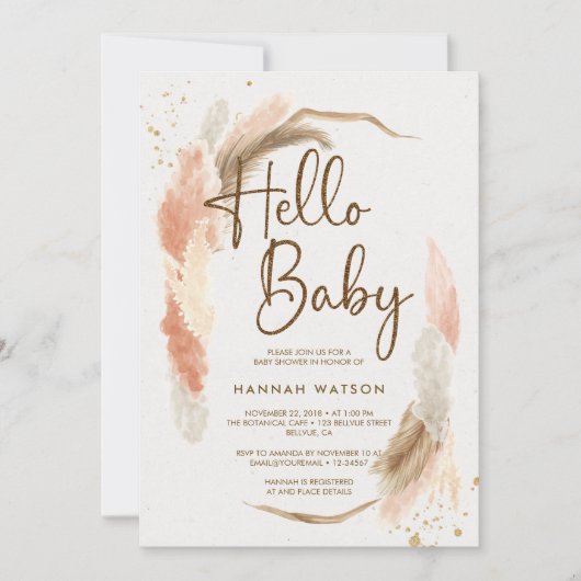 Boho Pampas Grass Hallo Baby shower Kaart (Voorkant)