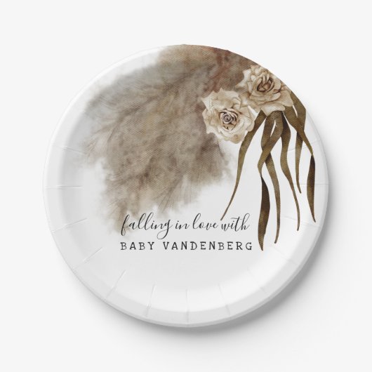 Boho Pampas Grass Herfst Baby shower Papieren Bordje (Voorkant)