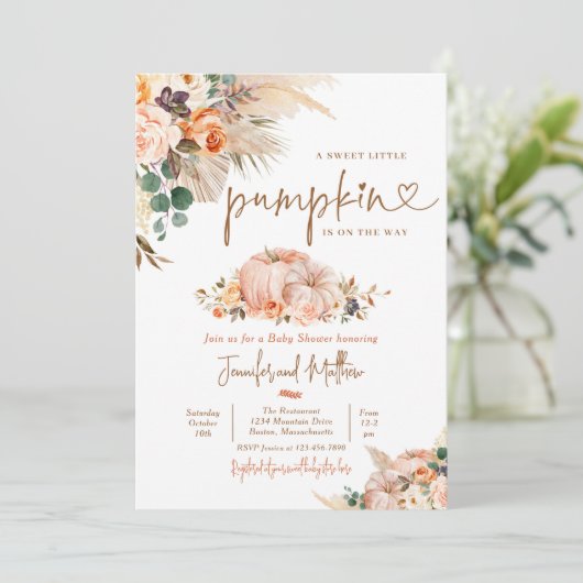Boho Pampas Grass Herfst Floral Pumpkin Baby showe Kaart (Staand voorkant)