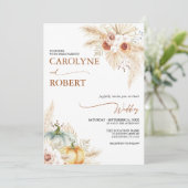 Boho Pampas Grass Herfst Pumpkin Weddenschap Kaart (Staand voorkant)