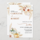 Boho Pampas Grass Herfst Pumpkin Weddenschap Kaart (Voorkant / Achterkant)