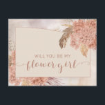 Boho Pampas Grass Hydrangea Bloemenmeisje aanvraag Uitnodiging Briefkaart<br><div class="desc">Aardse bohemian waterverf gedroogde blush hortensia's,  allium en pampas grasbloemen "Bloemenmeisje" aanvraag ontwerp. Samengesteld ontwerp van Holiday Hearts Design (rechten voorbehouden).</div>