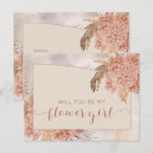 Boho Pampas Grass Hydrangea Bloemenmeisje aanvraag Uitnodiging Briefkaart (Voorkant / Achterkant)