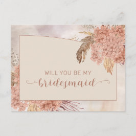 Boho Pampas Grass | Hydrangea Bridesmaid Request Uitnodiging Briefkaart