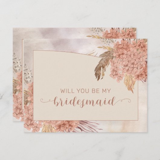 Boho Pampas Grass | Hydrangea Bridesmaid Request Uitnodiging Briefkaart (Voorkant / Achterkant)