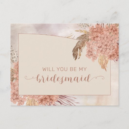 Boho Pampas Grass | Hydrangea Bridesmaid Request Uitnodiging Briefkaart (Voorkant)