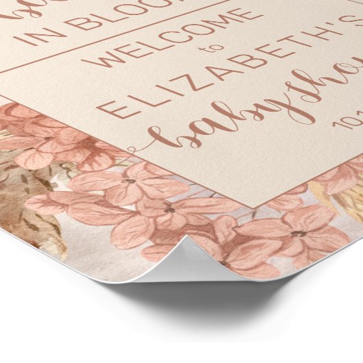 Boho Pampas Grass | Hydrangeas Baby shower Welkom Poster (Hoek)