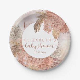 Boho Pampas Grass   Hydrangeas Girl Baby shower P Papieren Bordje