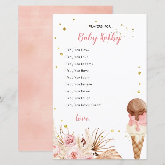 Boho Pampas Grass Ice crème Prayers voor Baby Sign (Voorkant / Achterkant)