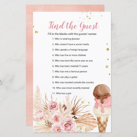 Boho Pampas Grass-ijs Zoek de Guest game (Voorkant / Achterkant)