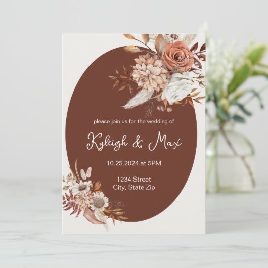 Boho Pampas Grass Invitation – Neutral Florals Kaart (Staand voorkant)