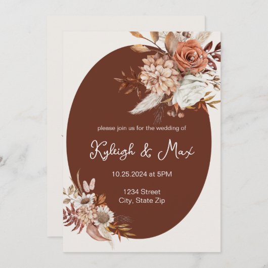 Boho Pampas Grass Invitation – Neutral Florals Kaart (Voorkant / Achterkant)