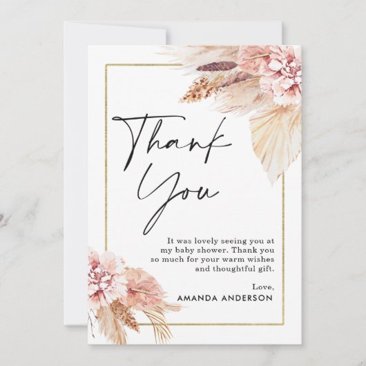 Boho Pampas Grass Lijst Baby shower bedankje Kaart (Voorkant)