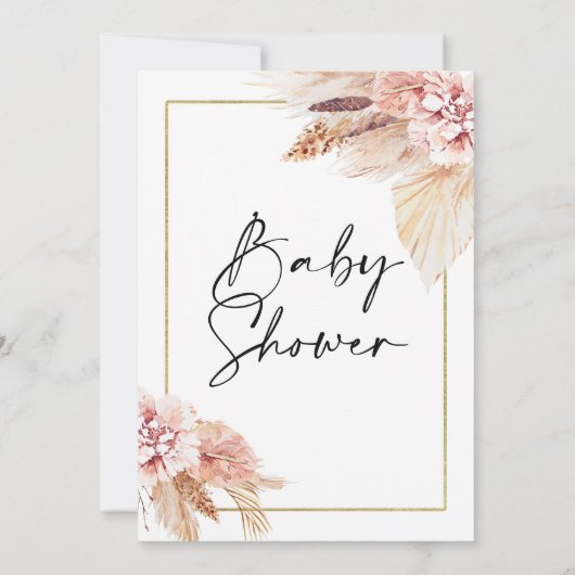 Boho Pampas Grass Lijst Baby shower Uitnodiging (Achterkant)