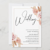 Boho Pampas Grass Lijst Calligraphy Wedding Kaart (Voorkant)