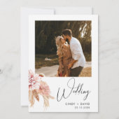 Boho Pampas Grass Lijst Calligraphy Wedding Kaart (Achterkant)