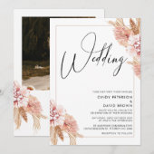 Boho Pampas Grass Lijst Calligraphy Wedding Kaart (Voorkant / Achterkant)