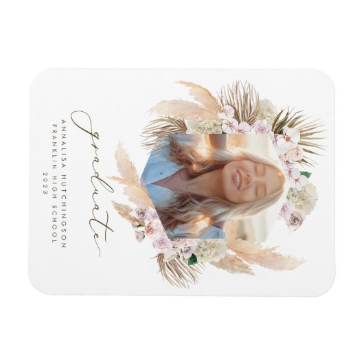 Boho Pampas Grass Lijst Foto Afstuderen Magneet (Horizontaal)