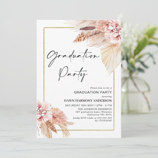 Boho Pampas Grass Lijst Graduation Party Kaart (Staand voorkant)