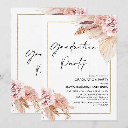 Boho Pampas Grass Lijst Graduation Party Kaart (Voorkant / Achterkant)