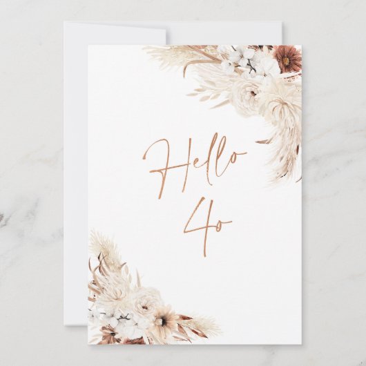 Boho Pampas Grass Lijst Hallo 40e verjaardag Kaart (Achterkant)