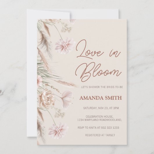 Boho Pampas Grass Love in Bloom Vrijgezellenfeest Kaart (Voorkant)