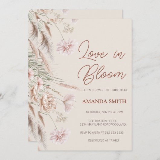 Boho Pampas Grass Love in Bloom Vrijgezellenfeest Kaart (Voorkant / Achterkant)