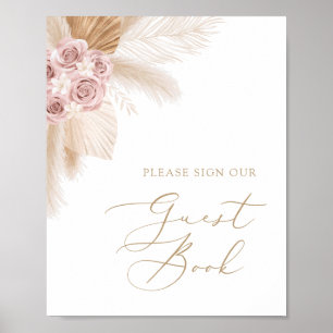 Boho Pampas Grass Meisje Baby shower Gast Boek Sig Poster