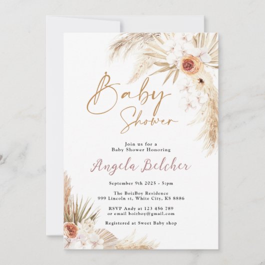 Boho pampas Grass Meisje Baby shower Kaart (Voorkant)