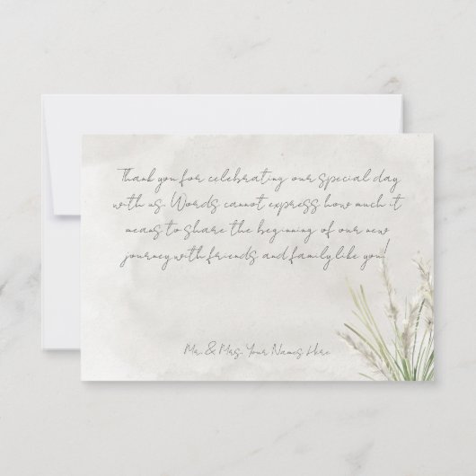 Boho Pampas Grass Minimal Modern Weddenschap Bedankkaart (Achterkant)