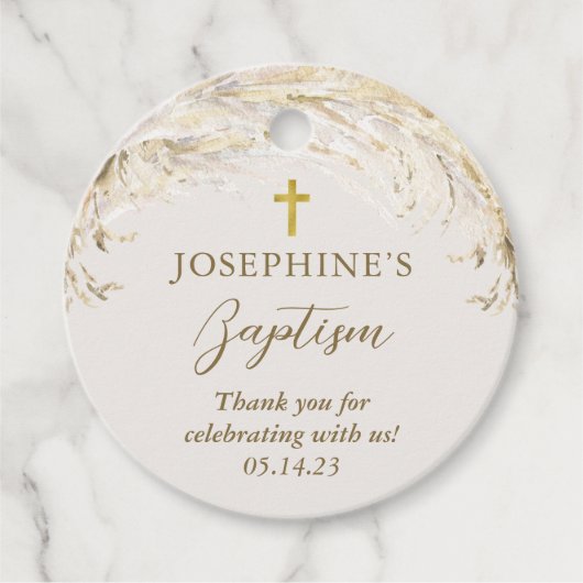 Boho Pampas Grass Modern Baptisme Bedankjes Labels (Voorkant)