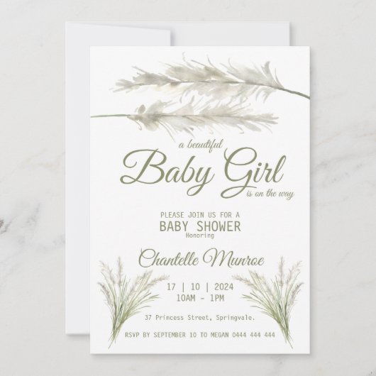 Boho Pampas Grass Modern Bohemen Baby shower Kaart (Voorkant)
