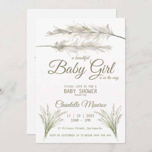 Boho Pampas Grass Modern Bohemen Baby shower Kaart
