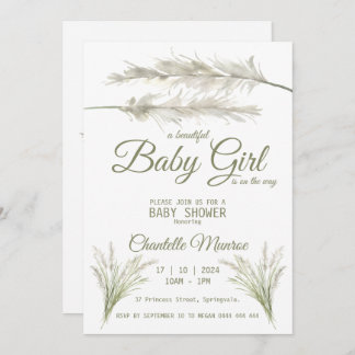 Boho Pampas Grass Modern Bohemen Baby shower Kaart