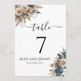 Boho Pampas Grass Modern Simple Chic Table Numbers Kaart