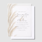 Boho Pampas Grass Moderne Boheemse bruiloft Vellum Uitnodigingen (Offset)