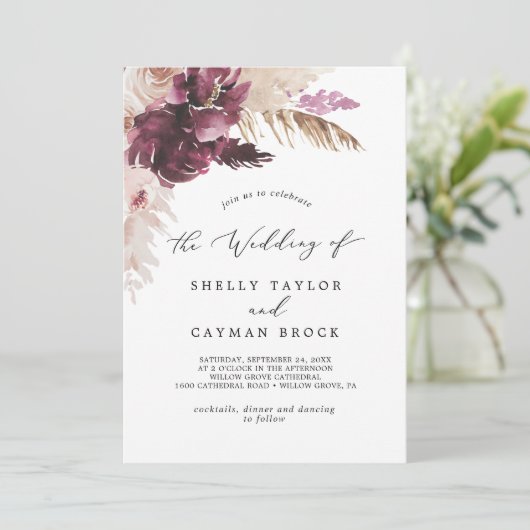 Boho Pampas Grass Monogram Back Weddenschap Kaart (Staand voorkant)