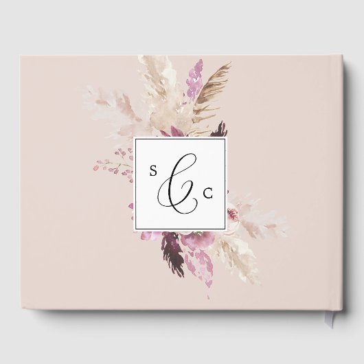Boho Pampas Grass Monogram Ruwelijk Gastenboek (Achterkant)