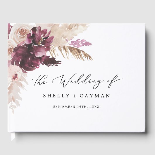 Boho Pampas Grass Monogram Ruwelijk Gastenboek (Voorkant)