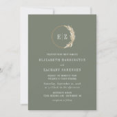 Boho Pampas Grass Monogram Sage Green Wedding Kaart (Voorkant)