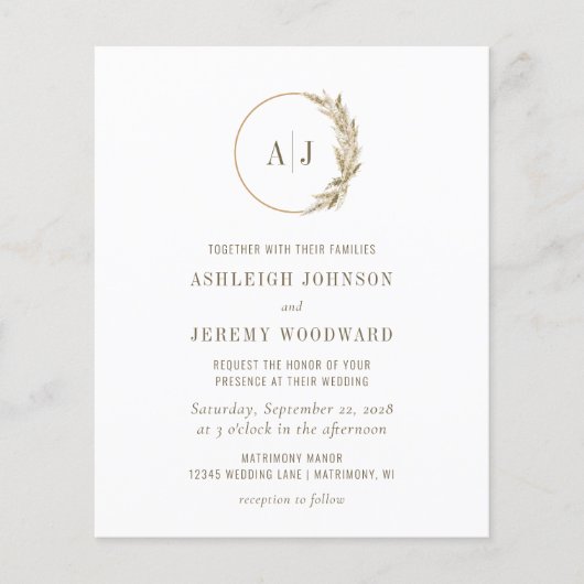 Boho Pampas Grass Monogram Weddenschap (Voorkant)