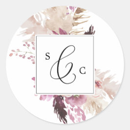 Boho Pampas Grass Monogram Wedding Envelope Seals Ronde Sticker