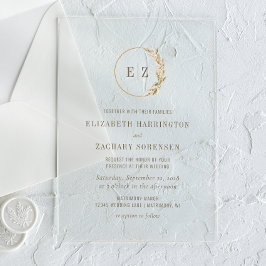 Boho Pampas Grass Monogram Wreath beige Wedding Acryl Uitnodigingen