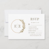 Boho Pampas Grass Monogram Wreath beige Wedding RSVP Kaartje (Voorkant)