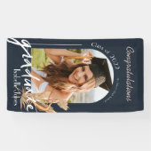 Boho Pampas Grass Navy Foto Afstuderen Banner (Horizontaal)